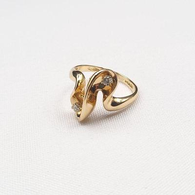 Trubrite 14k Gold & Diamond Ring Freeform Swirl Design