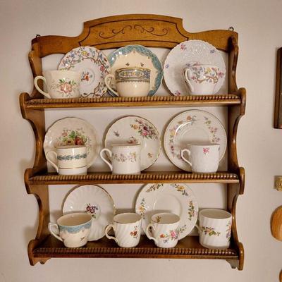 Demitasse Cups and Saucers on Wall Display Shelf