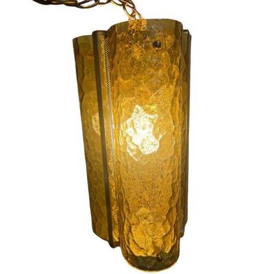 Mid century Clover Amber Glass Swag Hanging Light -Works