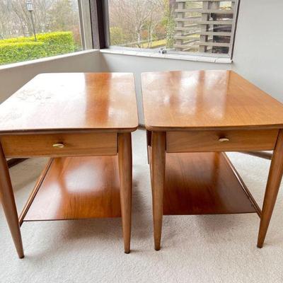 Pair MCM Walnut Two Tier Mersman Side Tables c1960s
