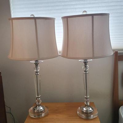 Pair of Sleek Chrome & Glass Lamps