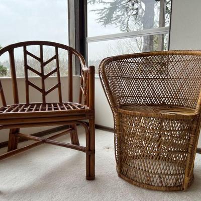 Bamboo Arrowback Chair & Wicker Bucket Chair