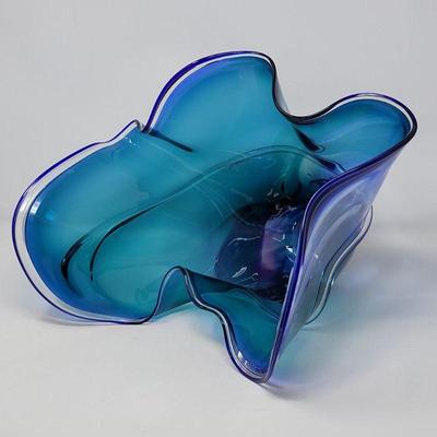 Signed Ruffle Hand Blown Glass Art - Murano?