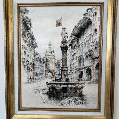 Bern Switzerland Paul Geissler Original Hand Colored Etching