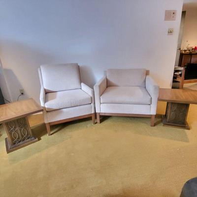 Two Mid-Century Lounge Chairs & Lane Side Tables