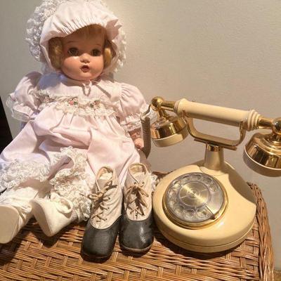 Horsman Baby Doll (c1920) with Rotary Dial Princess Phone