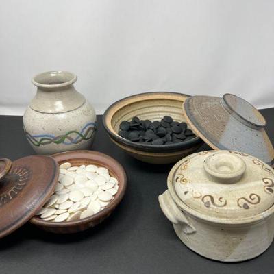 Signed Open and Lidded Pottery & GO Chips