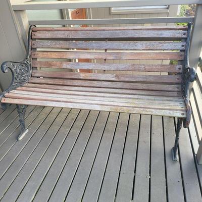 Wood Slatted Cast Iron Outdoor Park Bench