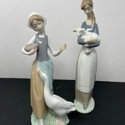 Lladro Spain Girl with Lamb & Girl with Duck