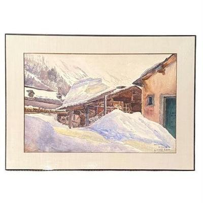 Lot 111-001   
"Argentiere" Watercolor on Canvas Lithograph by P. Postel-Vinay