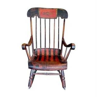 Lot 050-285   
Antique Boston Style Stenciled Spindle-back Rocking Chair
