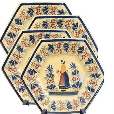 Lot 057-001   
Henriot Quimper Pottery Dessert Plates, Four (4)