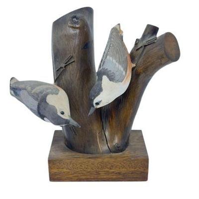 Lot 103   
Sigala Signed Hand-carved Nuthatches Bird Wood Sculpture