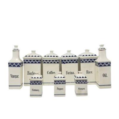 Lot 091   
Vintage German Canister Set Cream Ceramic Base with Art Deco Detail