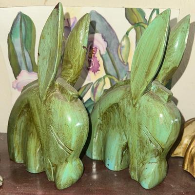 Wooden carved donkey heads