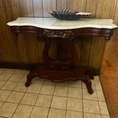Marble top carved table