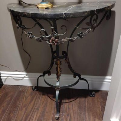 Painted wrought iron Demilune table.