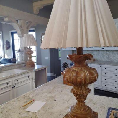 Baluster-form carved wood table lamp.  set of 2.
40"tall