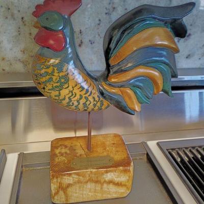RON FISCHER
Rooster with engraved brass plate. Carved and painted wood.
14 tall
