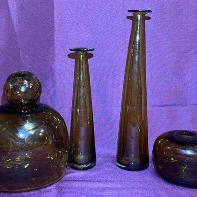 Handblown Amber Vases Tube And Bubble Styles