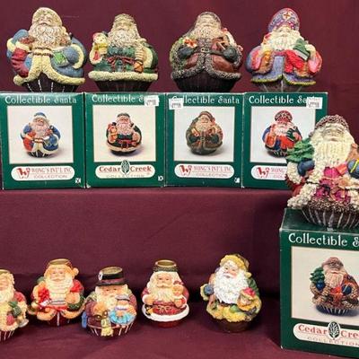 Vintage Roly Poly Wong’s Int’l & Cedar Creek Santas With Candle Holders