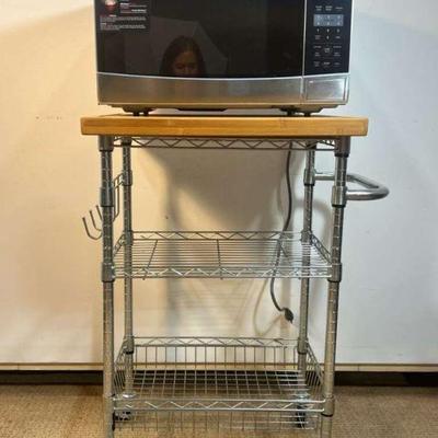Rolling Metal And Butcher Block Top Cart. Frigidaire Microwave