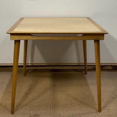 Vintage MCM Wooden Card Table With Vinyl Top