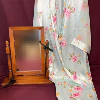 Oscar de la Renta Floral Robe, Tilt Vanity Mirror & Stained Glass Hummingbirds