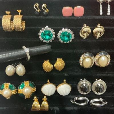 Vintage Costume Clip On Earrings And .925 CZ Ladies Ring