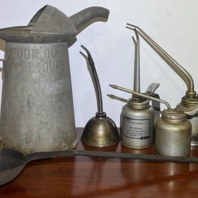 Vintage Eagle Oil Cans, Thumb Pump, Iron Spoon