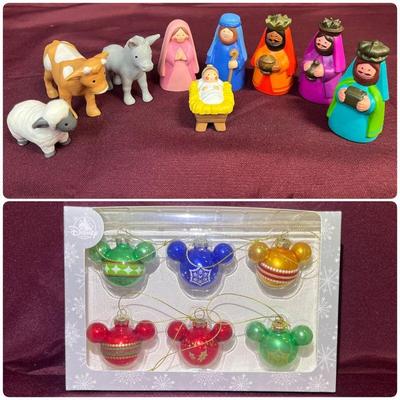 Vintage Avon Kids My First Christmas Nativity Set Of 9 & NIB Disney Glass Ornament Set