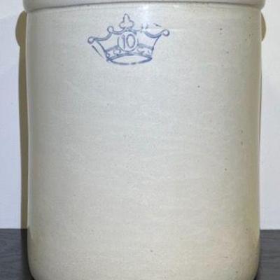 Antique 10 Gallon Blue Crown Stoneware Pot