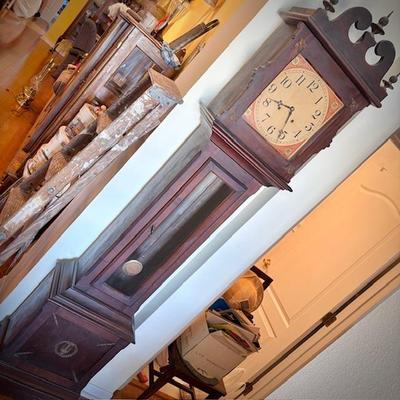 Antique 1850s grandfather clock, made in Connecticut