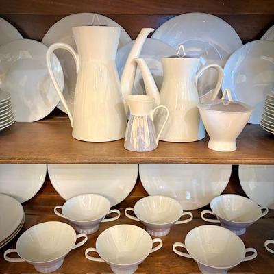MCM Germany Rosenthal-Continental "Crystalline Blue" china set with white inside, iridescent lavender/blue exterior