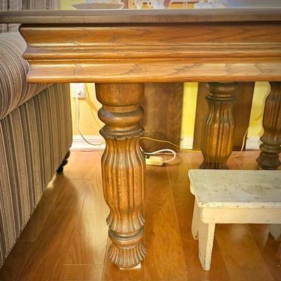 Antique oak expandable dining table with five legs