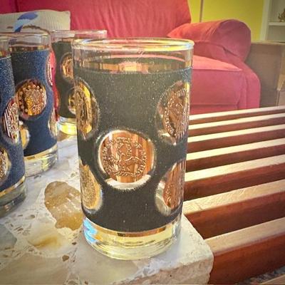 MCM Libbey textured gold coin tumbler highball glasses