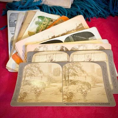 Antique stereoscope viewer and cards