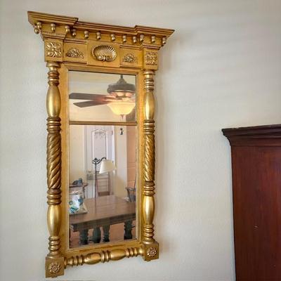 Antique gilt split spindle mirror with seashell detail