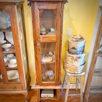 Vintage narrow display case, holding rock collection