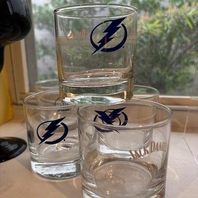 Eight Tampa Bay Lightning Jack Daniels lowball glasses