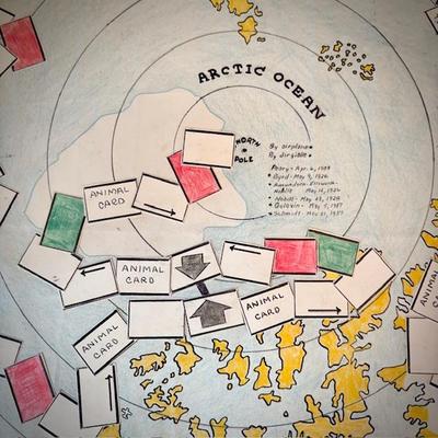 Vintage "Race to the Poles" hand-made board game