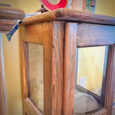 Vintage narrow display case, holding rock collection