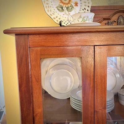 Sale Photo Thumbnail #314: Antique china cabinet with glass front and sides, filled with Block Spal "Grey Dawn" china