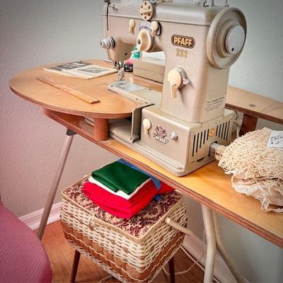 Vintage late 1950s Pfaff 332 sewing machine with MCM wood and metal table