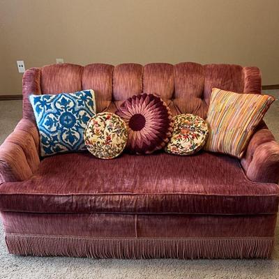 Vintage Pink Loveseat by Karpen Guaranteed Furniture & Vintage Throw Pillows
