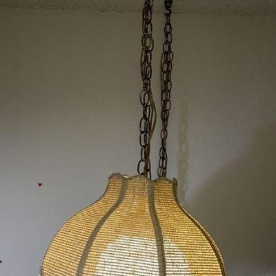 Vintage Rattan Scalloped Fringe Hanging Lamp
