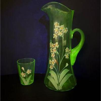 Uranium Glass Pitcher & Cup .jpg