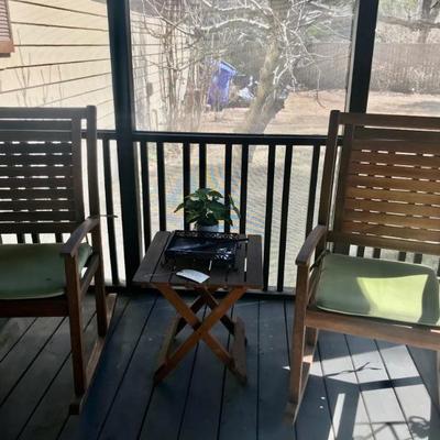 three piece set of two rockers and table $169
table 19 1/2 X 19 1/2 X 24"