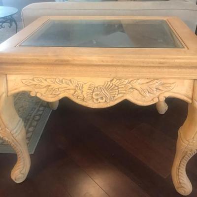 glass and carved end table $65
28 X22 x 36"