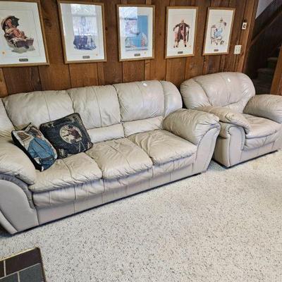 Leather sofa & chair 